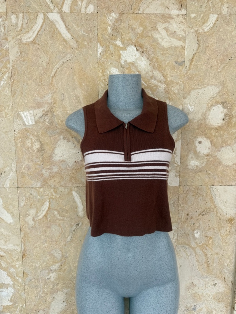 Kendall & Kylie Sleeveless Brown Polo Tank with White Stripe from PacSun size S